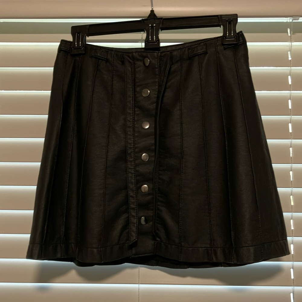Free People Black Button-Up Leather Skirt